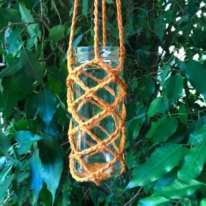 Orange Crocheted hanging jar